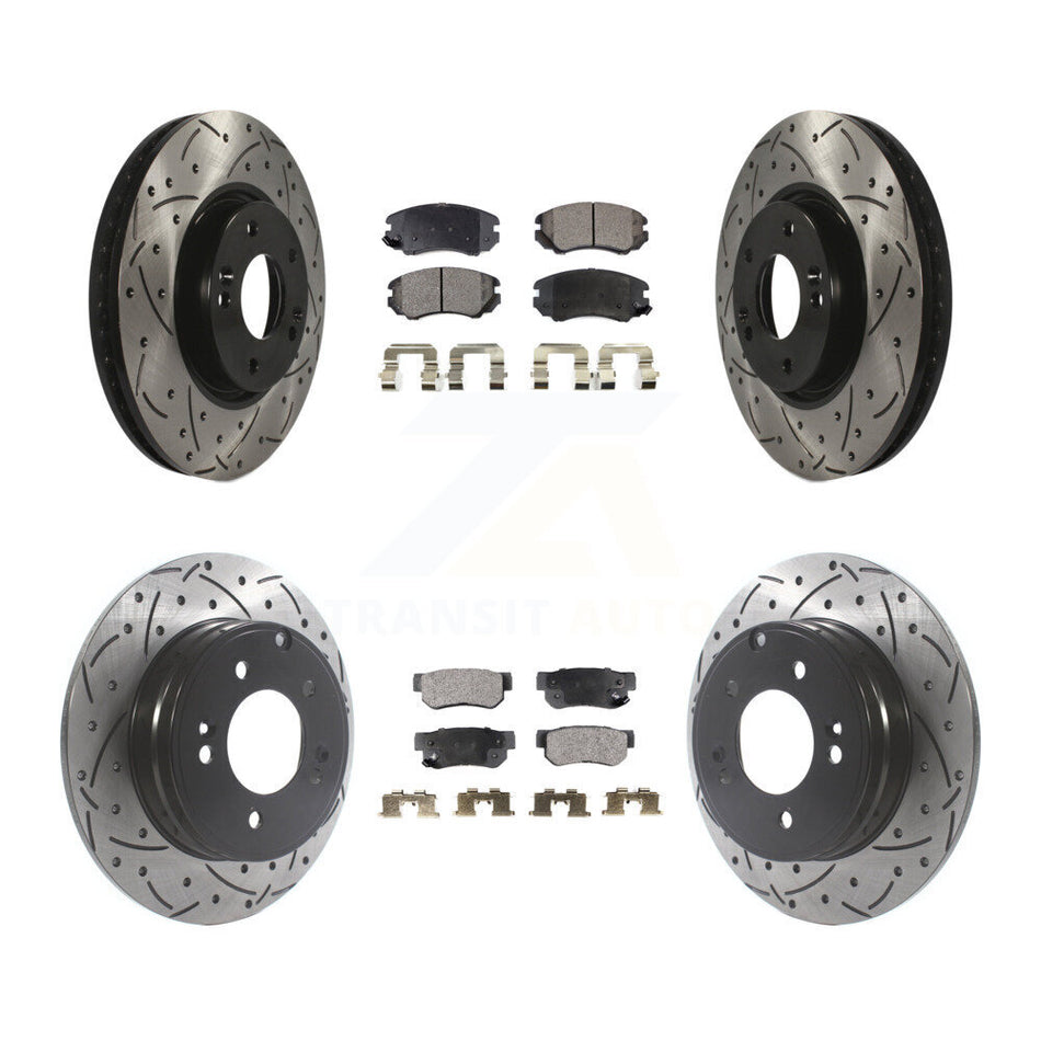 Front Rear Coated Drilled Slotted Disc Brake Rotors And Semi-Metallic Pads Kit For Hyundai Sonata 3.3L KDF-100816