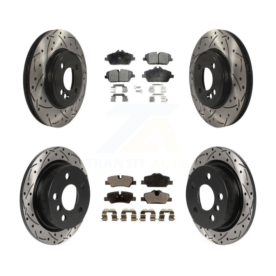 Front Rear Coated Drilled Slotted Disc Brake Rotors And Semi-Metallic Pads Kit For 2015 Mini Cooper 2.0L 1.5L With 280mm Diameter Rotor 4 Lug Wheels KDF-100819