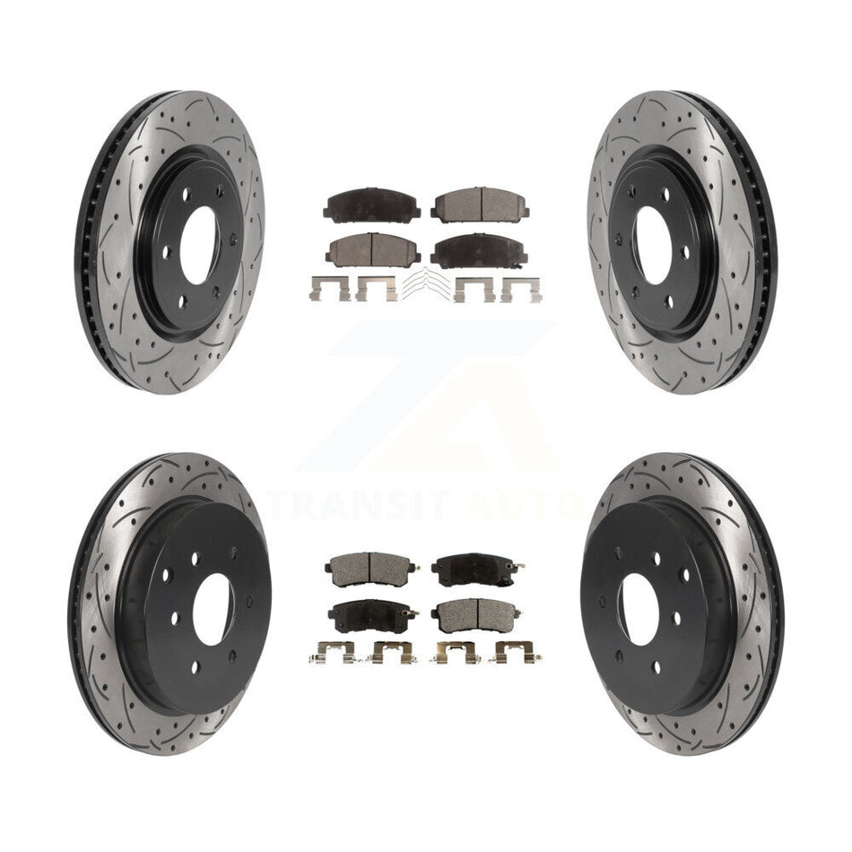 Front Rear Coated Drilled Slotted Disc Brake Rotors And Semi-Metallic Pads Kit For INFINITI Nissan Armada QX80 QX56 KDF-100821