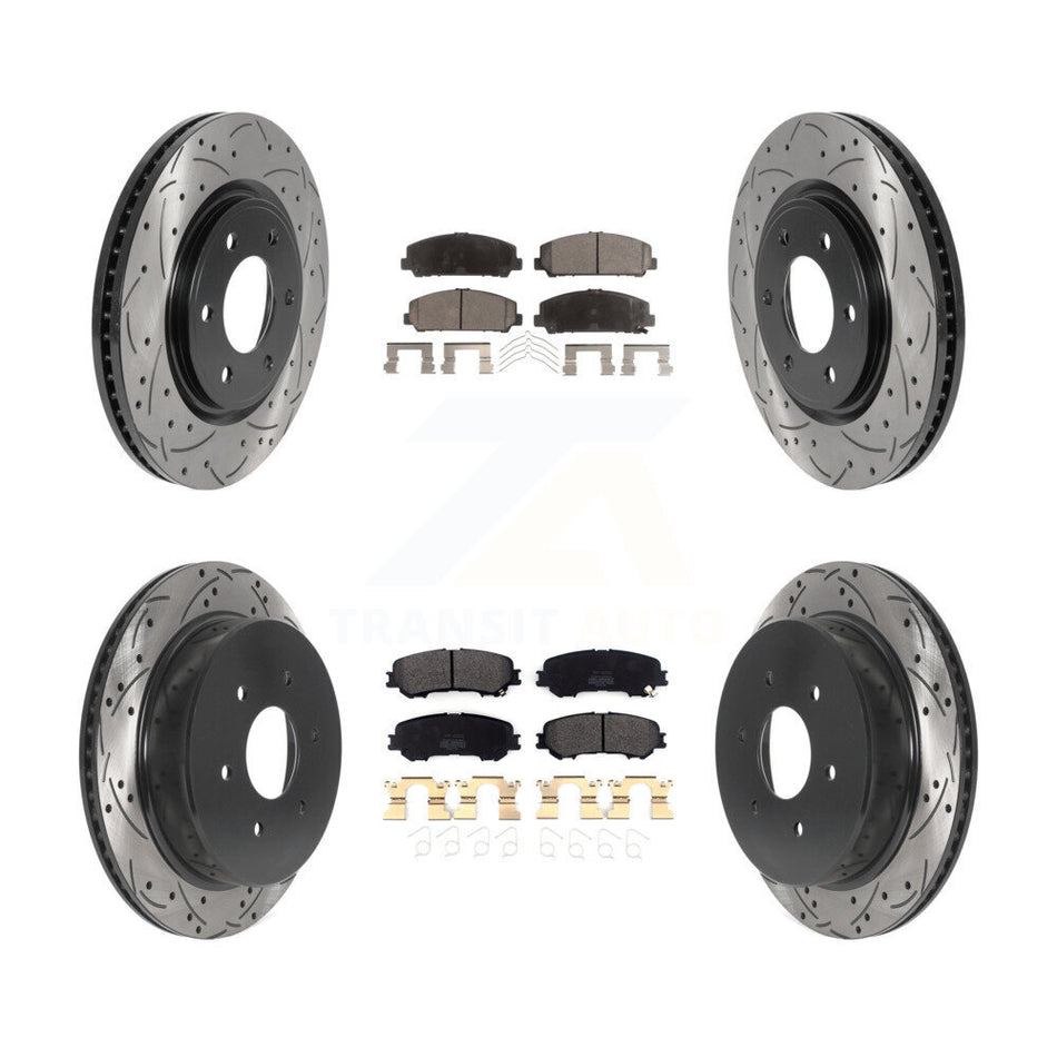 Front Rear Coated Drilled Slotted Disc Brake Rotors And Semi-Metallic Pads Kit For 2017-2022 Nissan TITAN KDF-100822