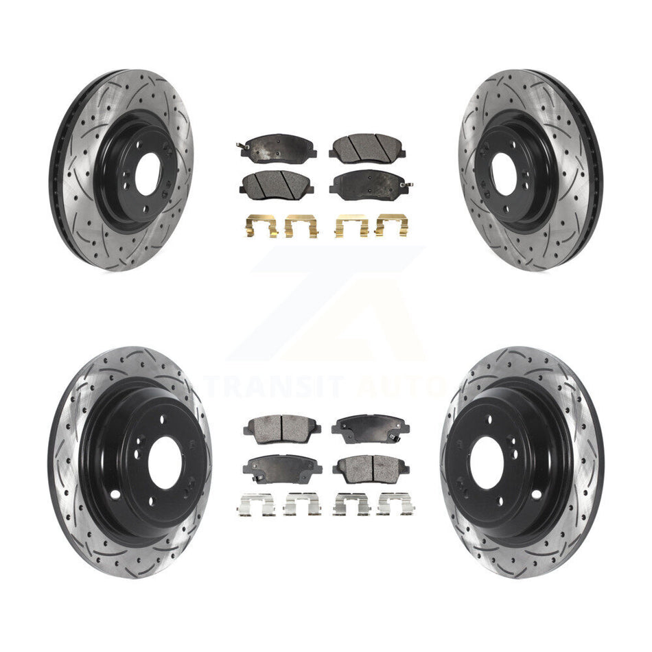 Front Rear Drilled Slot Brake Rotor & Semi-Metallic Pad Kit For 2012 Hyundai Genesis 3.8L KDF-100825