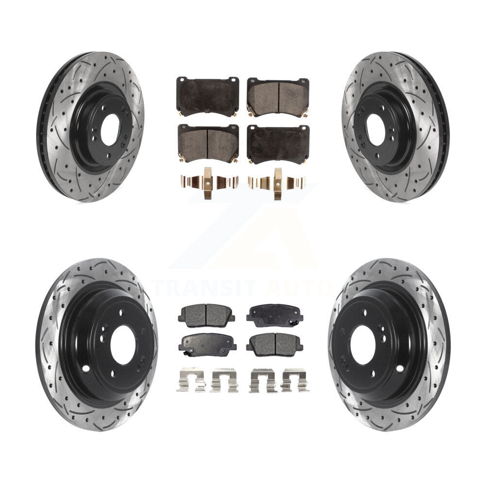 Front Rear Drilled Slot Disc Brake Rotor & Semi-Metallic Pad Kit For Hyundai Genesis 4.6L KDF-100826