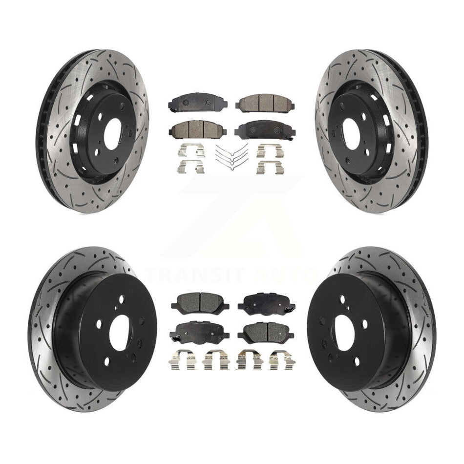 Front Rear Coated Drilled Slotted Disc Brake Rotors And Semi-Metallic Pads Kit For 2009-2016 Toyota Venza KDF-100832