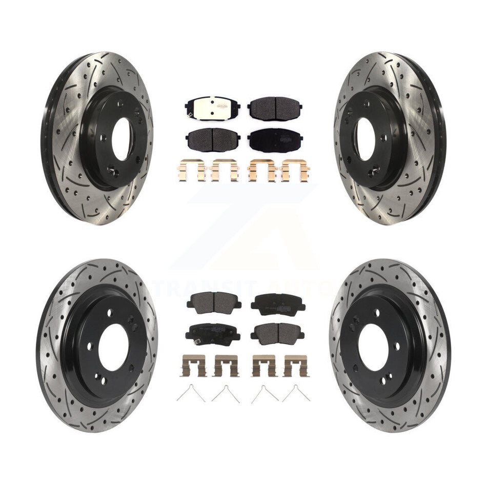 Front Rear Coated Drilled Slotted Disc Brake Rotors And Semi-Metallic Pads Kit For Hyundai Elantra GT Kia Forte Forte5 KDF-100836