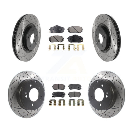 Front Rear Drilled Slot Brake Rotors Semi-Metallic Pad Kit For Hyundai Tucson Kia Cadenza KDF-100838
