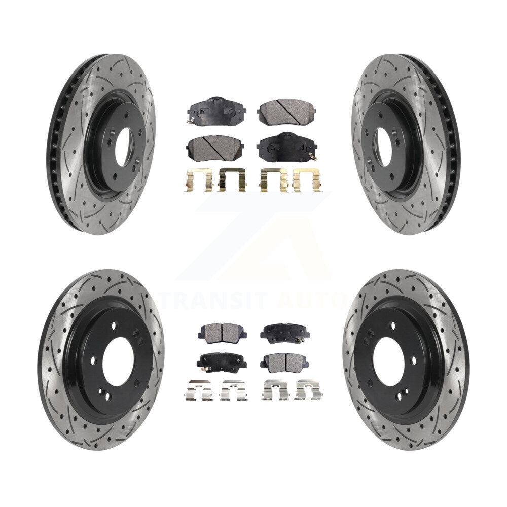 Front Rear Drilled Slot Brake Rotors Semi-Metallic Pad Kit For Hyundai Sonata Kia Cadenza KDF-100840