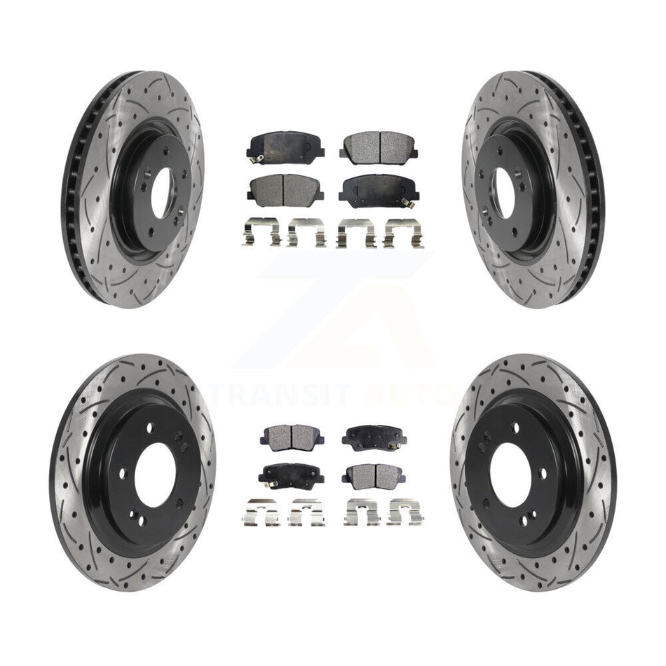 Front Rear Coated Drilled Slotted Disc Brake Rotors And Semi-Metallic Pads Kit For 2013-2015 Kia Optima 2.0L With Electric Parking KDF-100842