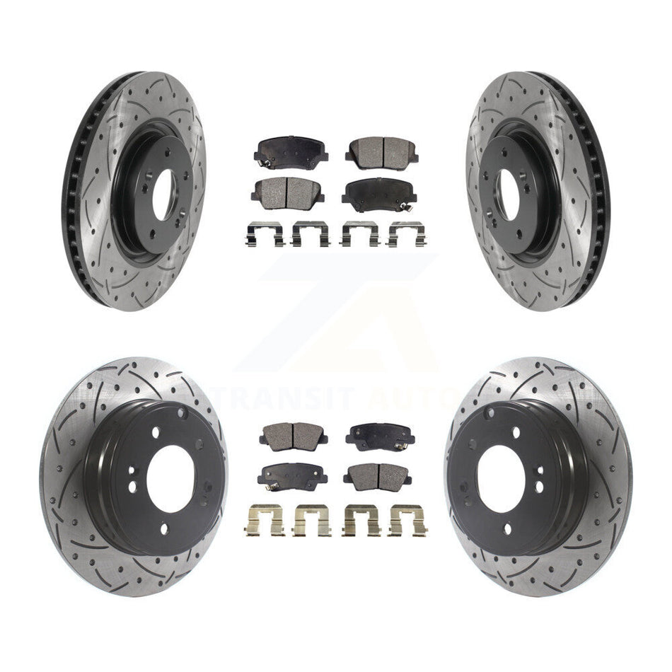 Front Rear Coated Drilled Slotted Disc Brake Rotors And Semi-Metallic Pads Kit For Hyundai Azera KDF-100843