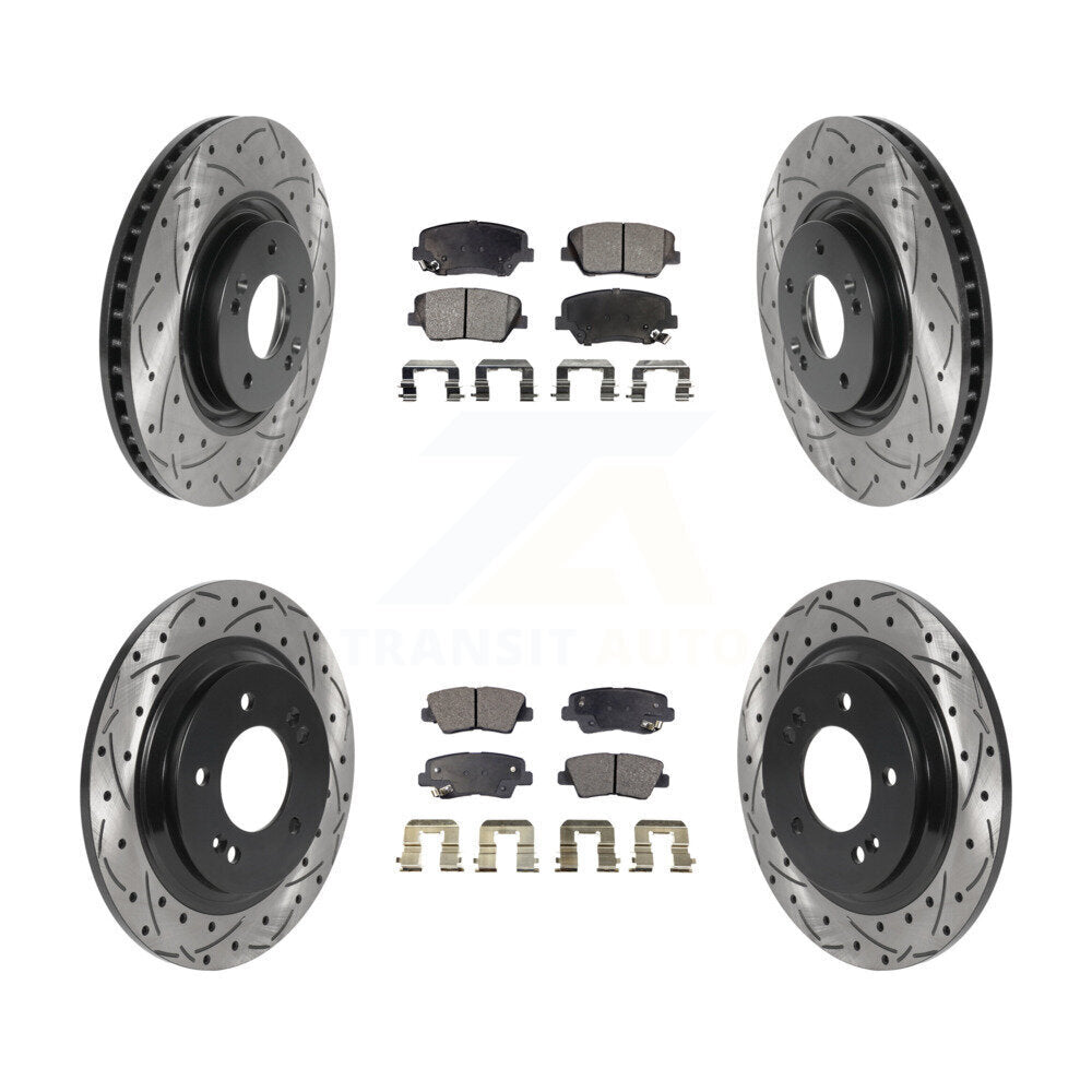 Front Rear Drilled Slot Brake Rotor Semi-Metallic Pad Kit For 16-17 Hyundai Azera Limited KDF-100844