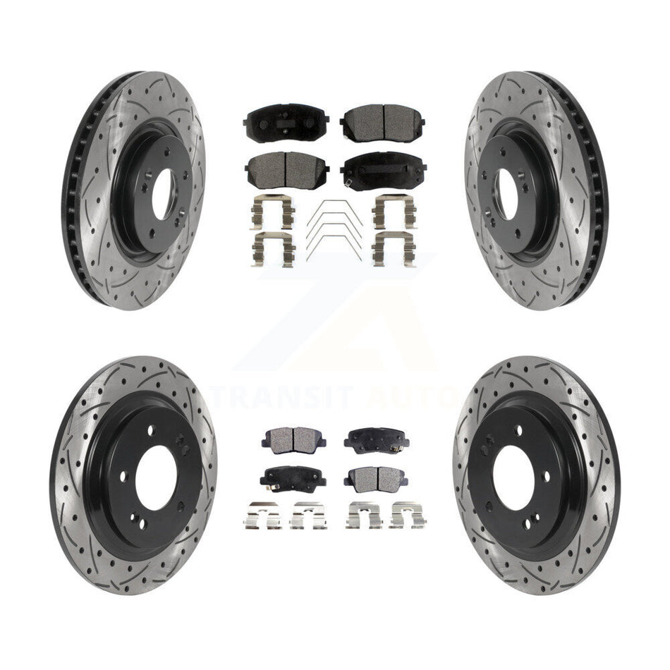 Front Rear Coated Drilled Slotted Disc Brake Rotors And Semi-Metallic Pads Kit For 2016 Hyundai Sonata GAS engine With Power Operated Parking KDF-100847