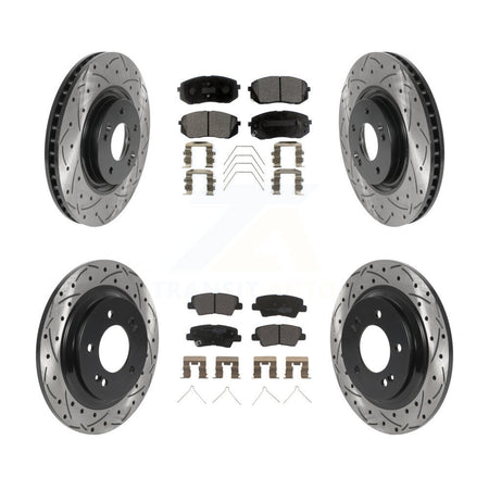 Front Rear Coated Drilled Slotted Disc Brake Rotor & Semi-Metallic Pad Kit For Kia Optima KDF-100848