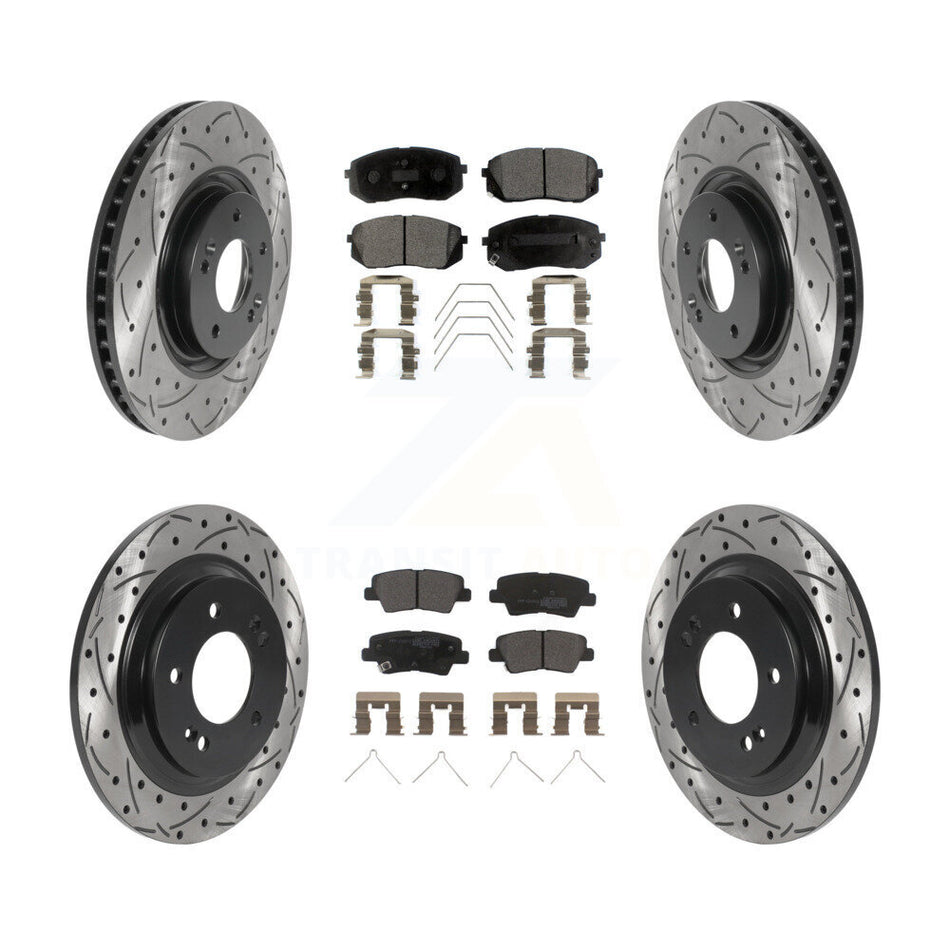 Front Rear Coated Drilled Slotted Disc Brake Rotor & Semi-Metallic Pad Kit For Kia Optima KDF-100848