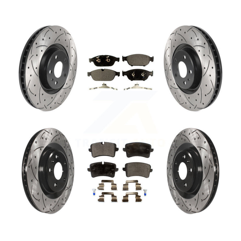 Front Rear Coat Drill Slot Disc Brake Rotors Semi-Metallic Pad Kit For Audi A6 Quattro A7 KDF-100850