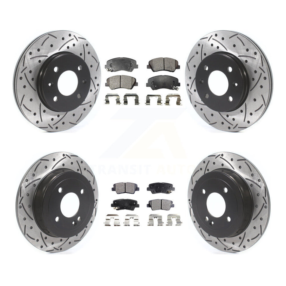 Front Rear Coated Drilled Slotted Disc Brake Rotors And Semi-Metallic Pads Kit For Hyundai Accent Kia Rio KDF-100855