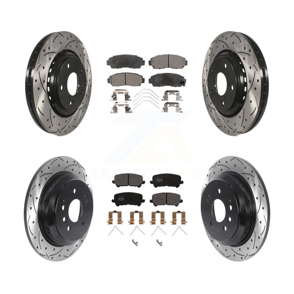 Front Rear Coated Drilled Slotted Disc Brake Rotors And Semi-Metallic Pads Kit For 2019-2022 Honda Passport KDF-100857