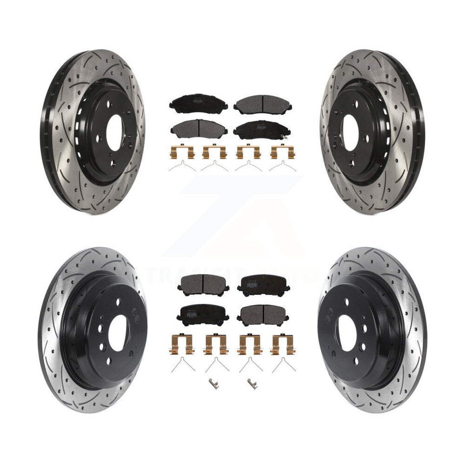 Front Rear Coated Drilled Slotted Disc Brake Rotors And Semi-Metallic Pads Kit For Honda Pilot Ridgeline KDF-100858