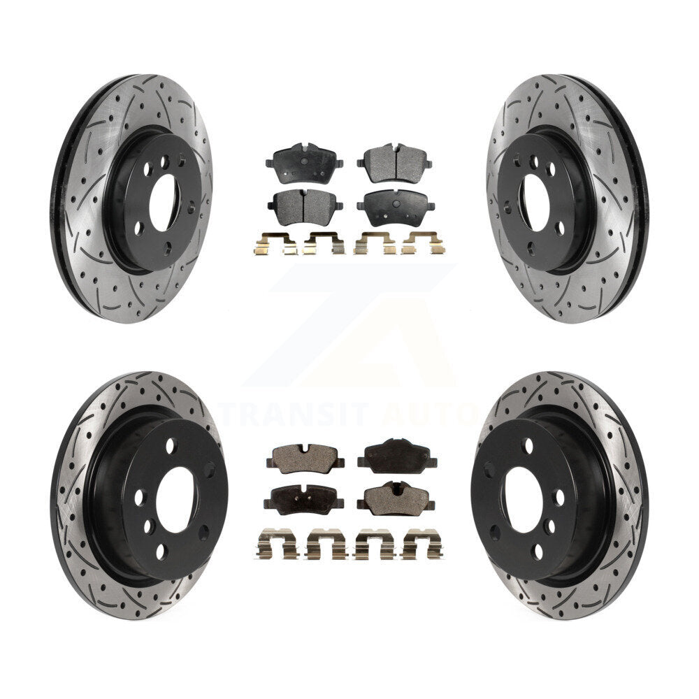 Front Rear Coated Drilled Slotted Disc Brake Rotors Semi-Metallic Pad Kit For Mini Cooper KDF-100860