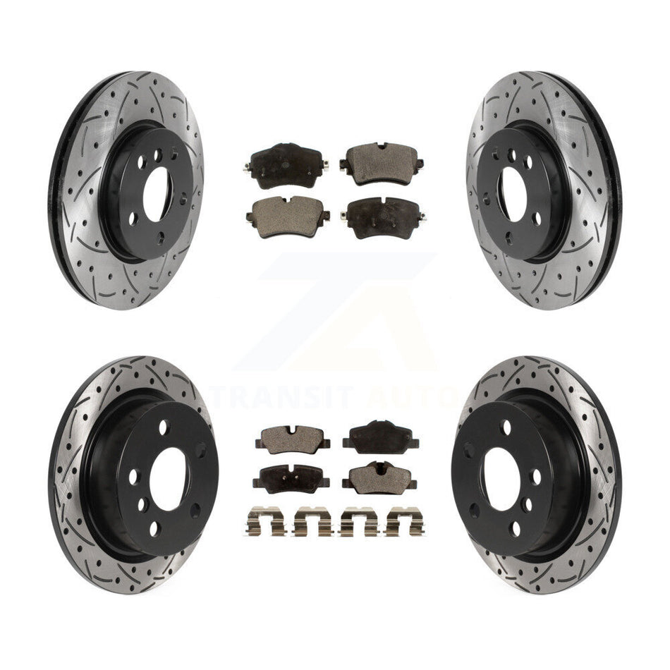 Front Rear Coated Drilled Slotted Disc Brake Rotors And Semi-Metallic Pads Kit For Mini Cooper KDF-100861