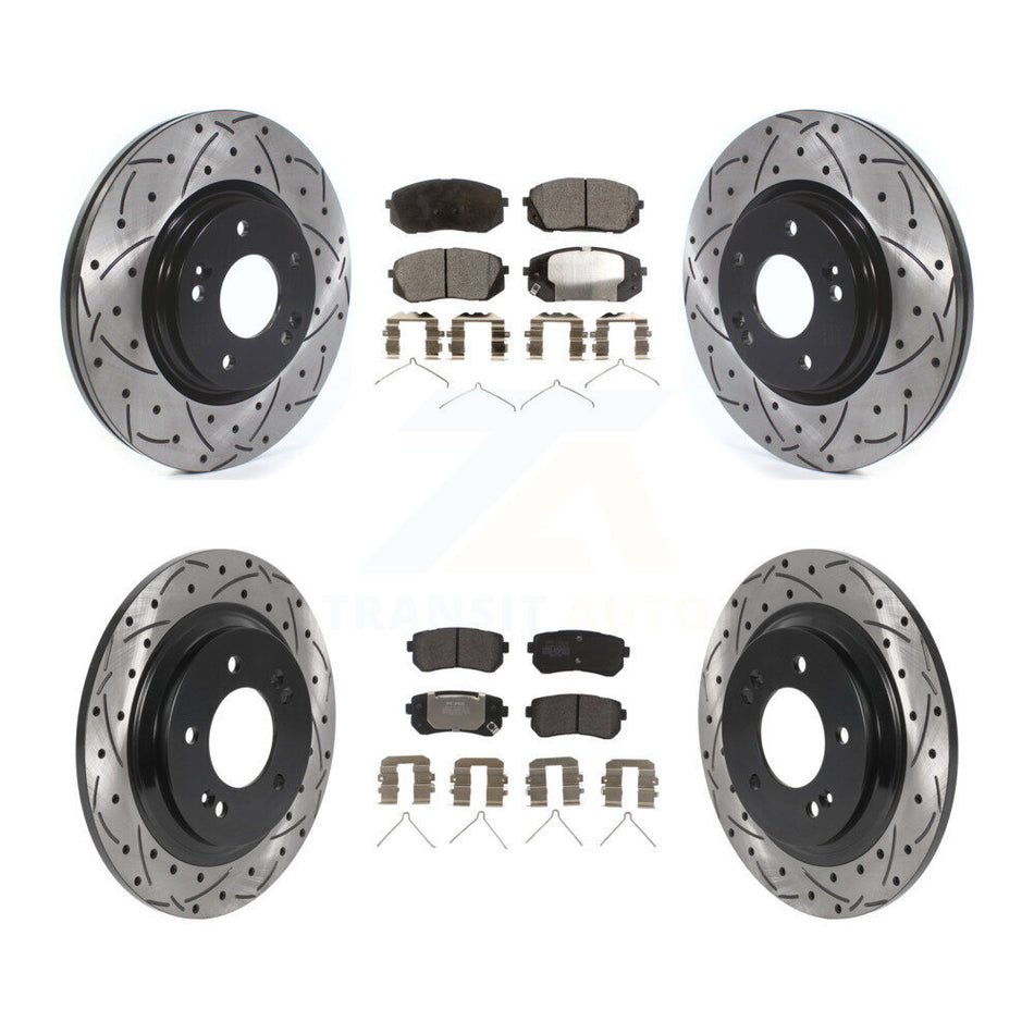 Front Rear Coated Drilled Slotted Disc Brake Rotors And Semi-Metallic Pads Kit For 2016 Kia Optima LX EX 1.6T With Electric Parking KDF-100866