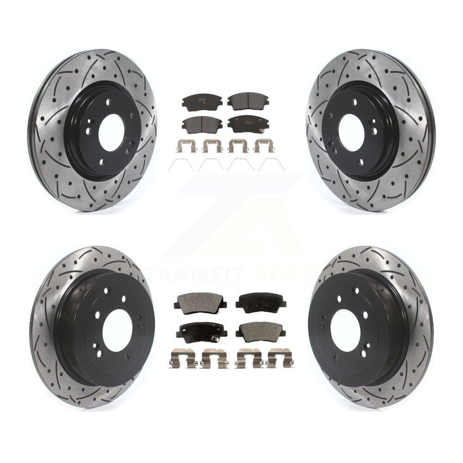 Front Rear Coated Drilled Slotted Disc Brake Rotors And Semi-Metallic Pads Kit For Hyundai Tucson Kia Sportage KDF-100867