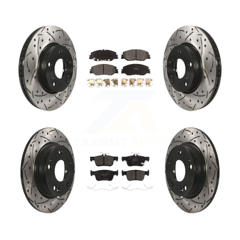 Front Rear Coated Drilled Slotted Disc Brake Rotors And Semi-Metallic Pads Kit For 2019-2022 Honda Insight KDF-100868
