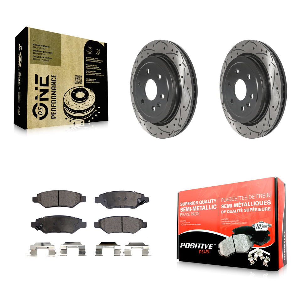 Rear Coated Drilled Slotted Disc Brake Rotors And Semi-Metallic Pads Kit For Cadillac SRX Saab 9-4X KDF-100871