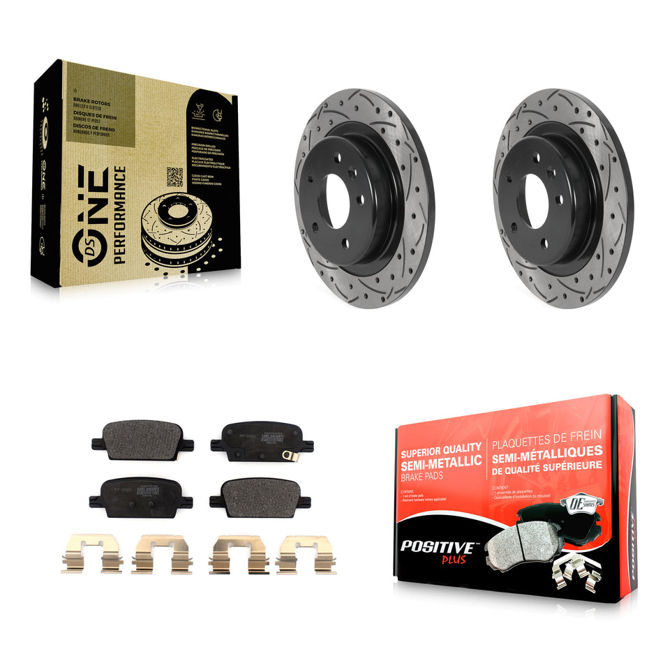 Rear Coated Drilled Slotted Disc Brake Rotors And Semi-Metallic Pads Kit For 2016-2022 Chevrolet Malibu With Manual Parking KDF-100875