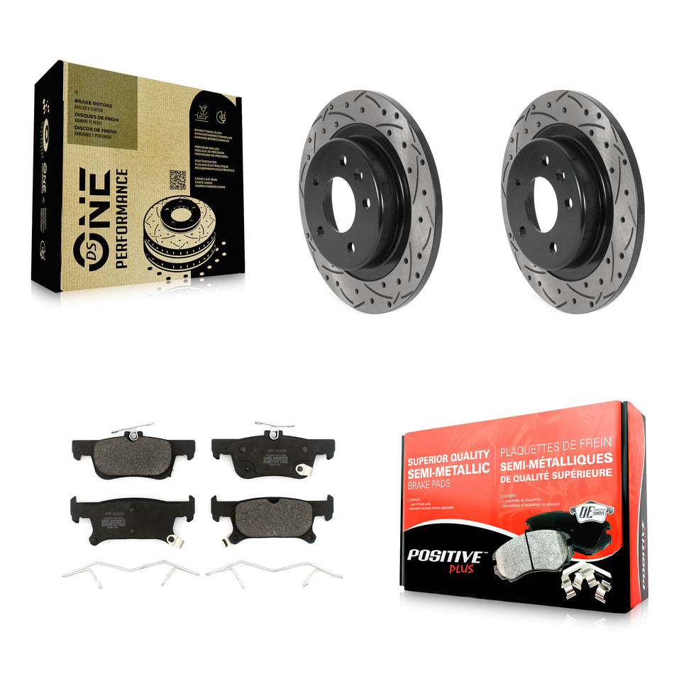 Rear Coated Drilled Slotted Disc Brake Rotors And Semi-Metallic Pads Kit For 2016-2019 Buick Envision With 288mm Diameter Rotor KDF-100877