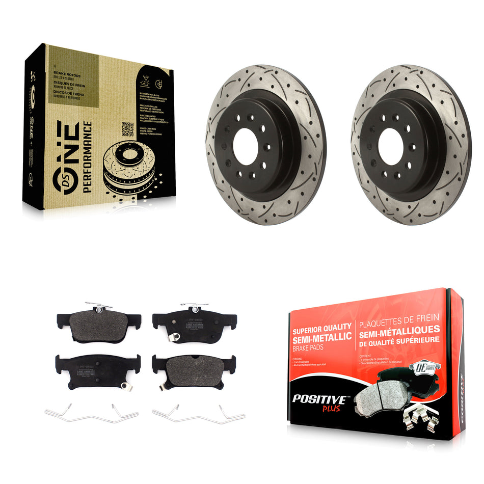 Rear Coated Drilled Slotted Disc Brake Rotors And Semi-Metallic Pads Kit For 2016-2018 Buick Envision With 315mm Diameter Rotor KDF-100878