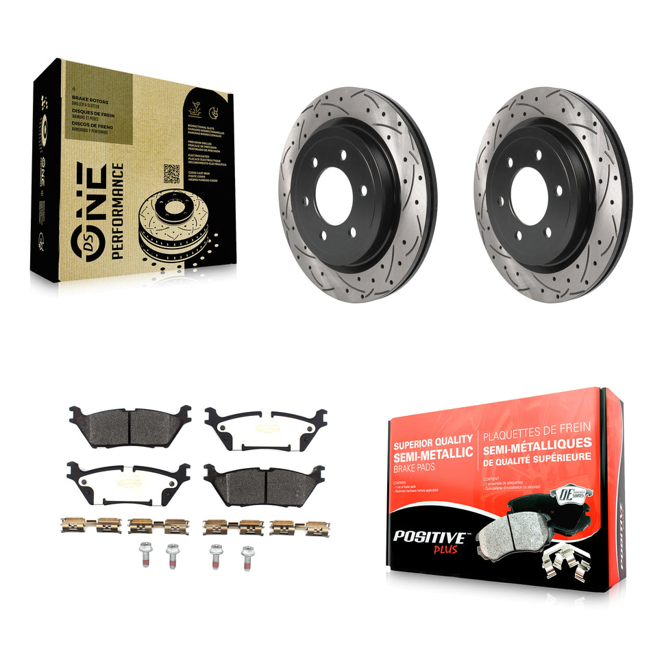 Rear Coated Drilled Slotted Disc Brake Rotors And Semi-Metallic Pads Kit For Ford F-150 Expedition Lincoln Navigator KDF-100883