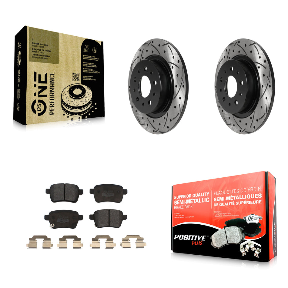 Rear Coated Drilled Slotted Disc Brake Rotors And Semi-Metallic Pads Kit For 2014-2020 Fiat 500L KDF-100885