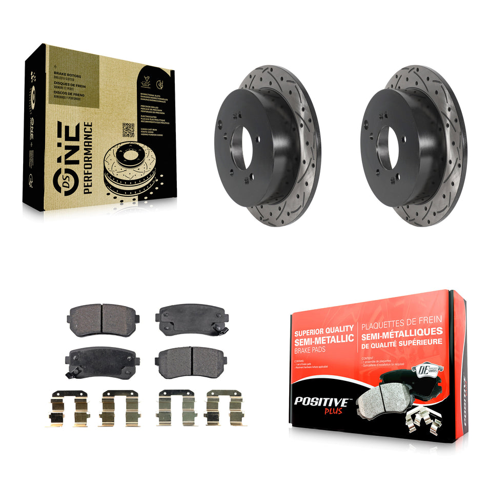 Rear Coated Drilled Slotted Disc Brake Rotors And Semi-Metallic Pads Kit For Hyundai Tucson Kia Sportage AWD KDF-100886