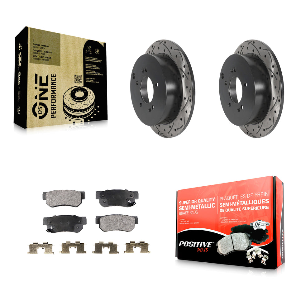 Rear Coated Drilled Slotted Disc Brake Rotors And Semi-Metallic Pads Kit For Hyundai Santa Fe Kia Sportage Tucson KDF-100887