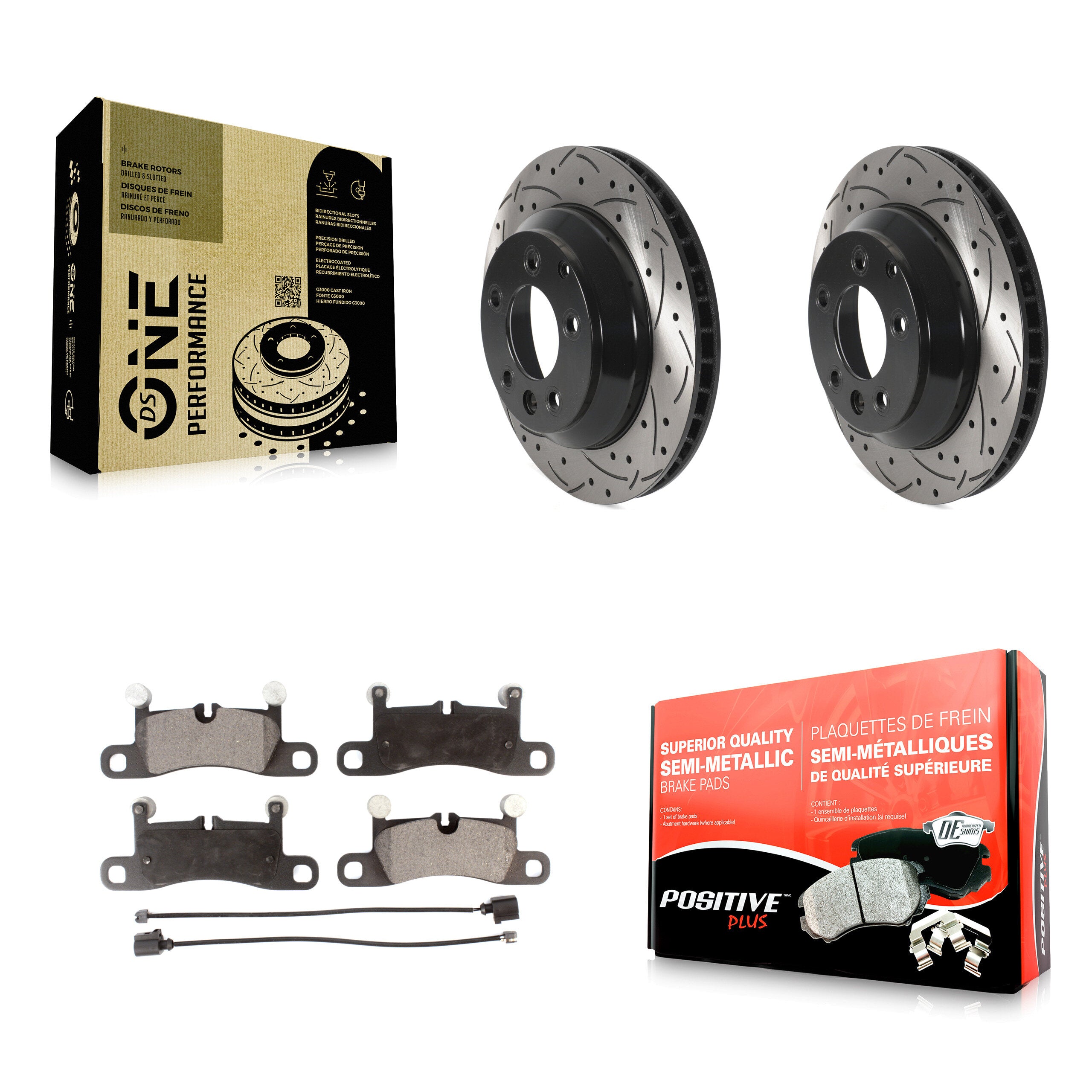 Rear Drill Slot Brake Rotors Semi-Metallic Pad Kit For Volkswagen Touareg Porsche Cayenne KDF-100891