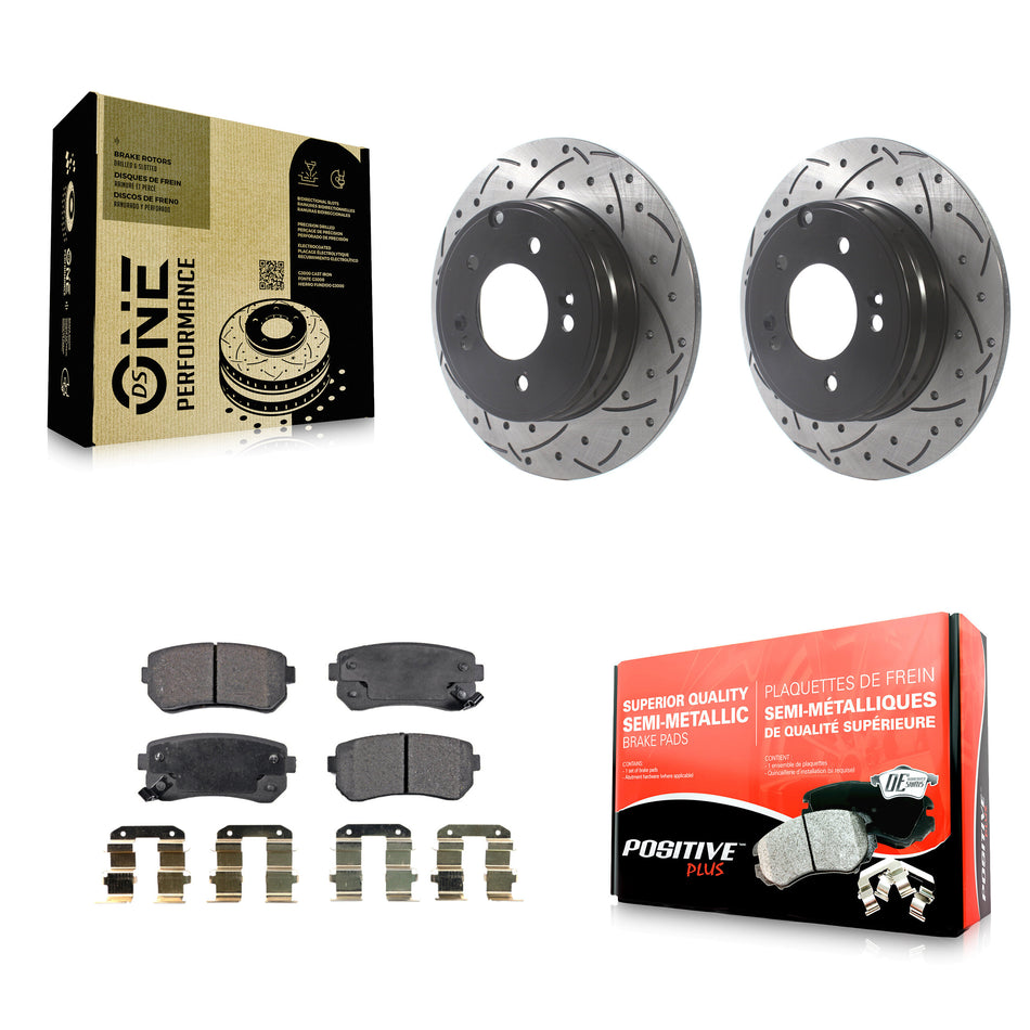 Rear Coated Drilled Slotted Disc Brake Rotors And Semi-Metallic Pads Kit For Hyundai Sonata Tucson Kia Cadenza KDF-100894