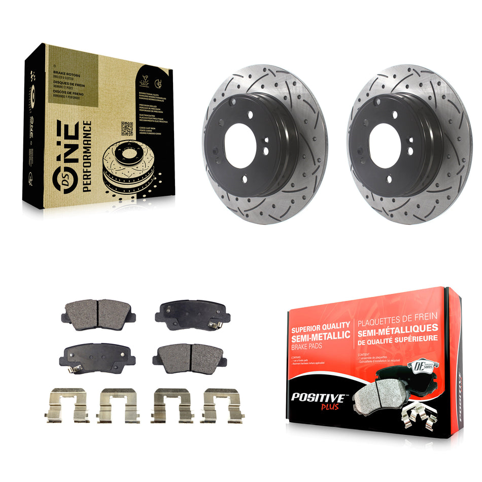 Rear Coated Drilled Slotted Disc Brake Rotors And Semi-Metallic Pads Kit For Hyundai Sonata Kia Optima Azera KDF-100895