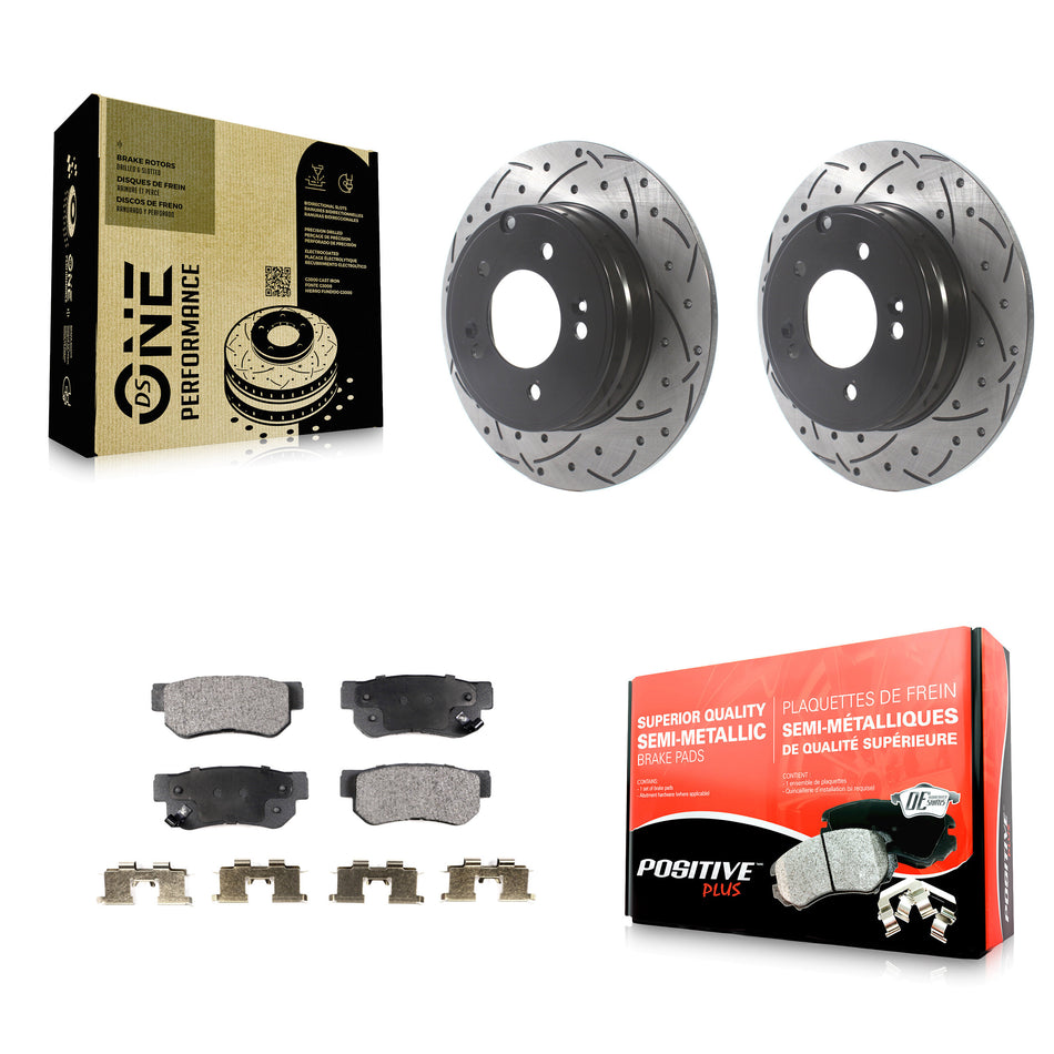 Rear Coated Drilled Slotted Disc Brake Rotors And Semi-Metallic Pads Kit For Hyundai Sonata 3.3L KDF-100897