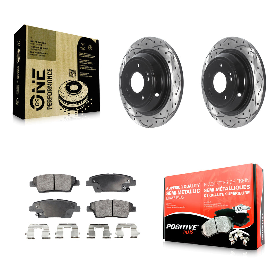 Rear Coated Drilled Slotted Disc Brake Rotors And Semi-Metallic Pads Kit For Hyundai Genesis G80 Kia K900 KDF-100903