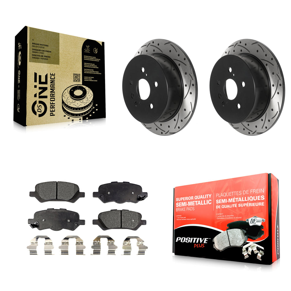 Rear Coated Drilled Slotted Disc Brake Rotors And Semi-Metallic Pads Kit For 2009-2016 Toyota Venza KDF-100904