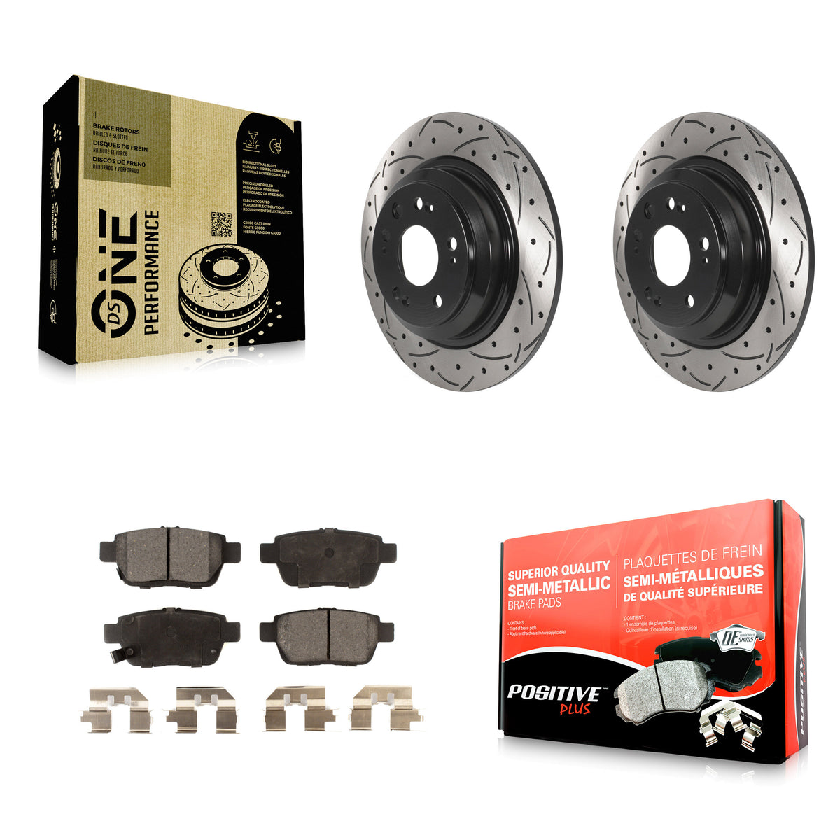 Rear Coated Drilled Slotted Disc Brake Rotor Semi-Metallic Pad Kit For 2009-2014 Acura TL KDF-100905