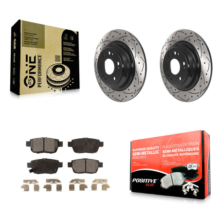 Rear Coated Drilled Slotted Disc Brake Rotor Semi-Metallic Pad Kit For 2009-2014 Acura TL KDF-100905