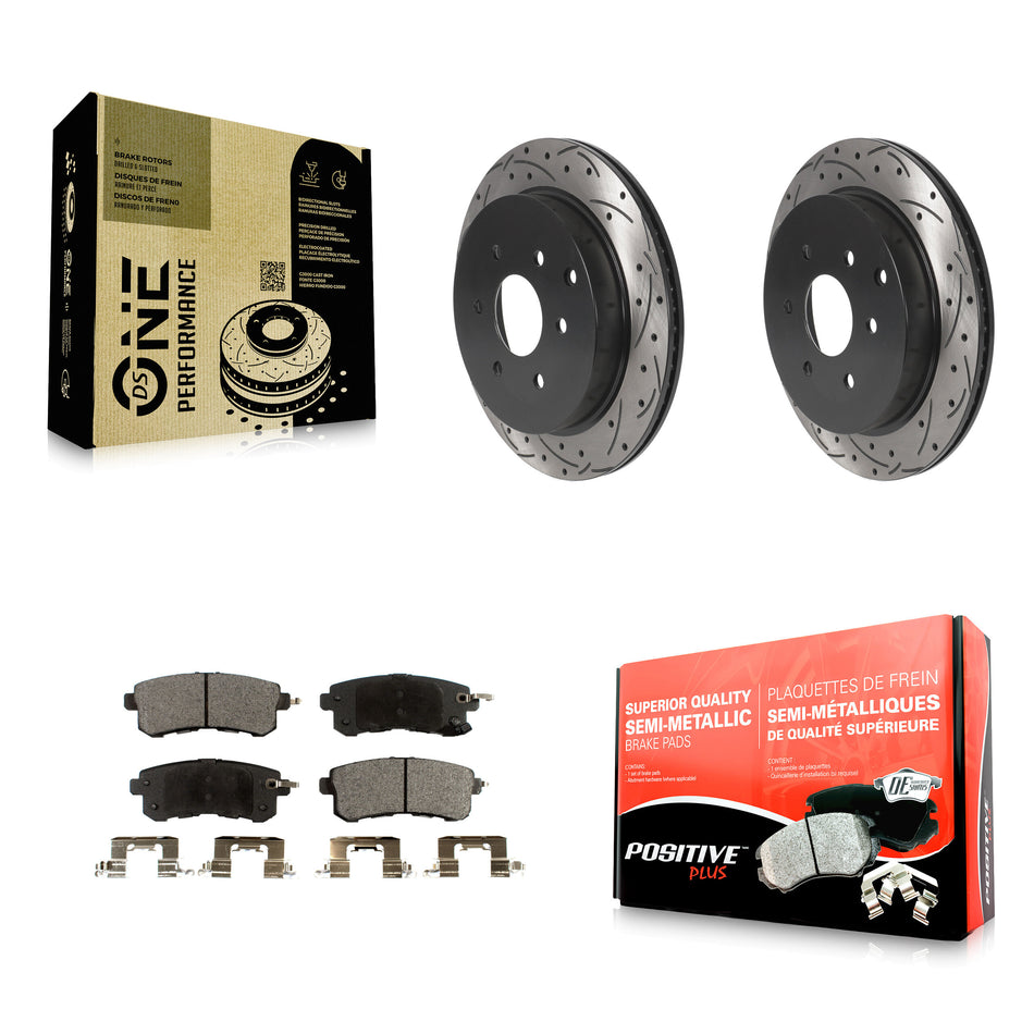 Rear Drilled Slot Brake Rotors Semi-Metallic Pad Kit For INFINITI QX80 Nissan Armada QX56 KDF-100907