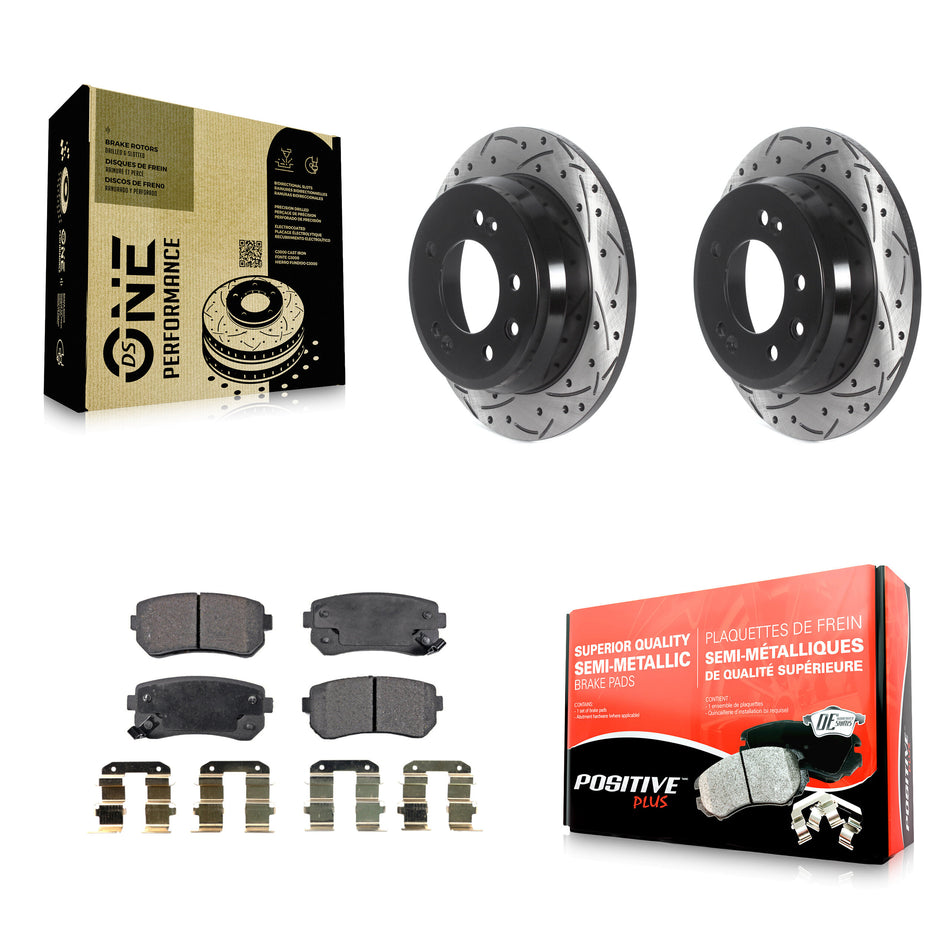 Rear Coated Drilled Slotted Disc Brake Rotors And Semi-Metallic Pads Kit For Hyundai Elantra Tucson Kia Sportage KDF-100908