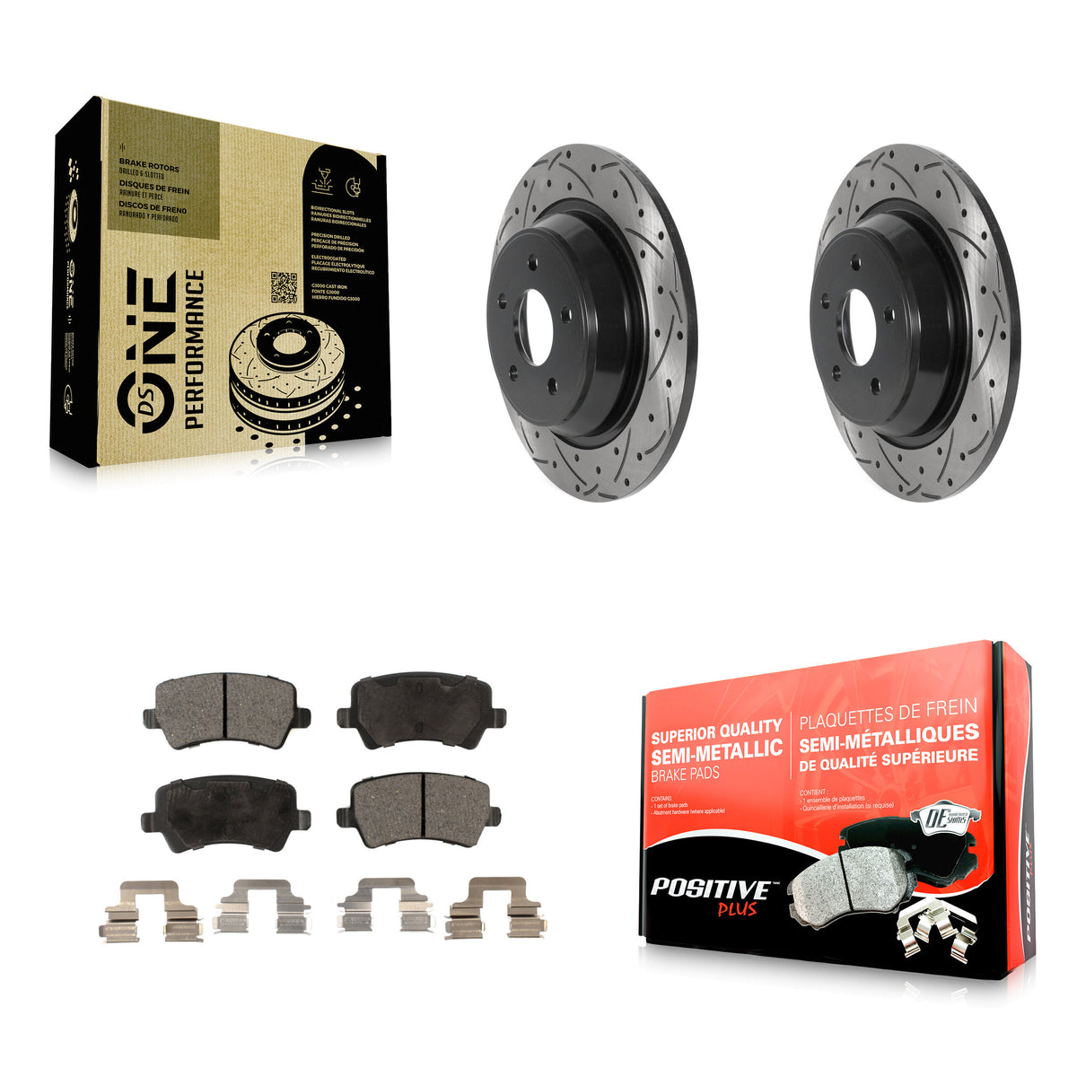 Rear Drilled Slot Brake Rotor Semi-Metallic Pad Kit For 2012-2015 Land Rover Range Evoque KDF-100909