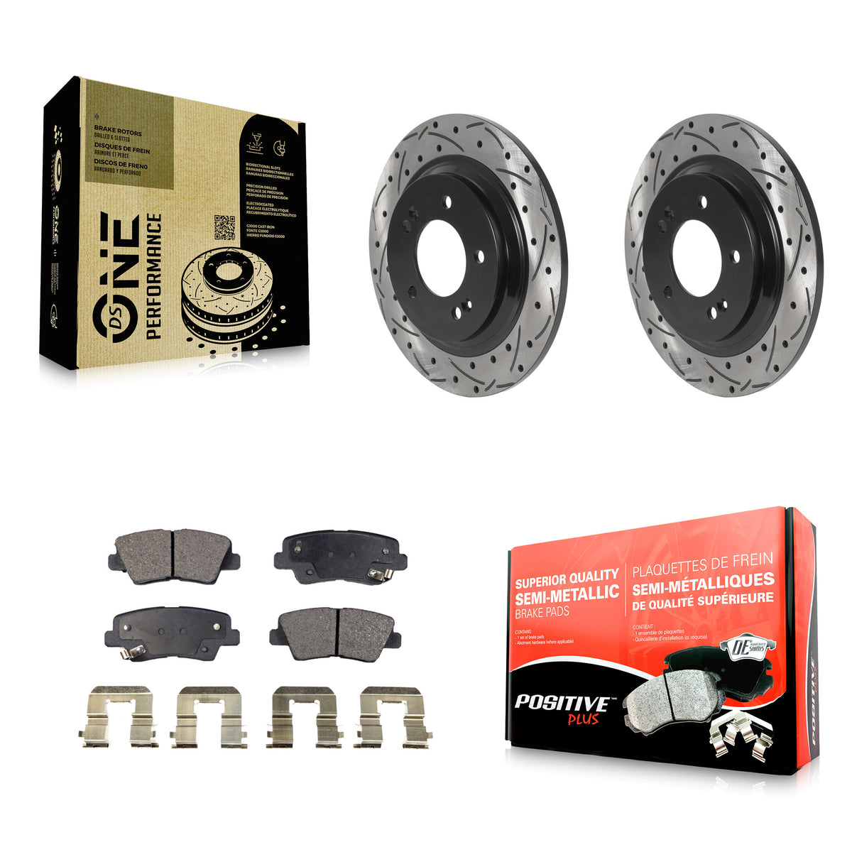 Rear Coated Drilled Slot Disc Brake Rotors Semi-Metallic Pad Kit For Hyundai Sonata Azera KDF-100914