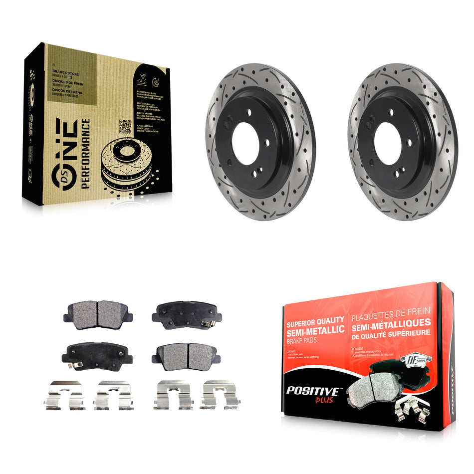 Rear Drilled Slot Brake Rotor Semi-Metallic Pad Kit For Kia Optima Hyundai Sonata Soul EV KDF-100915