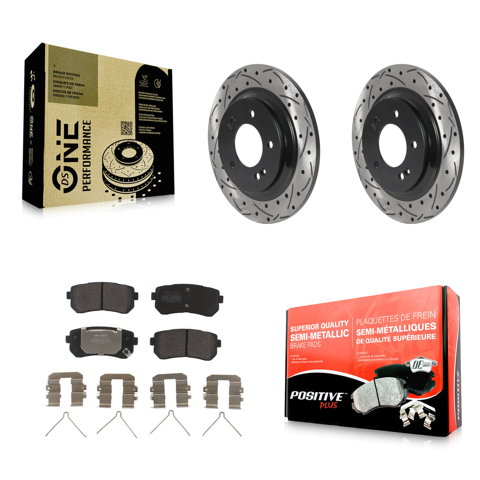 Rear Coated Drilled Slotted Disc Brake Rotors And Semi-Metallic Pads Kit For 2016 Kia Optima LX EX 1.6T With Electric Parking KDF-100918