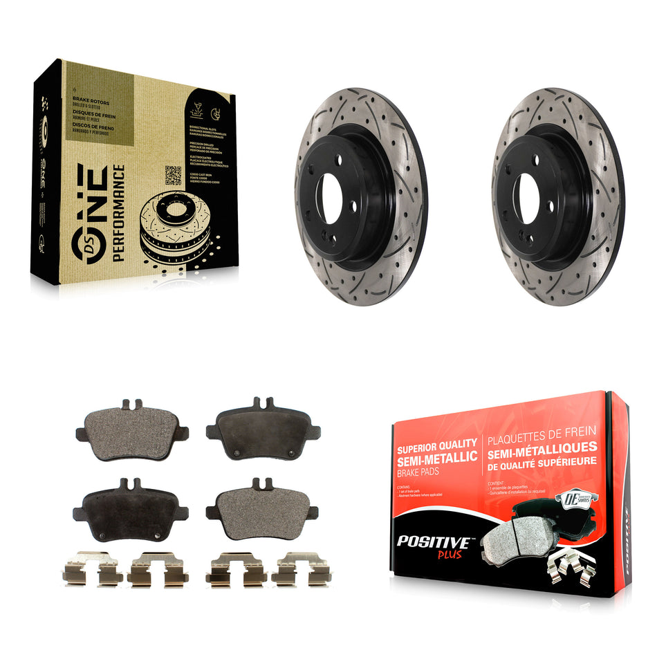 Rear Coated Drilled Slotted Disc Brake Rotors And Semi-Metallic Pads Kit For Mercedes-Benz GLA250 CLA250 INFINITI QX30 B Electric Drive B250e KDF-100922