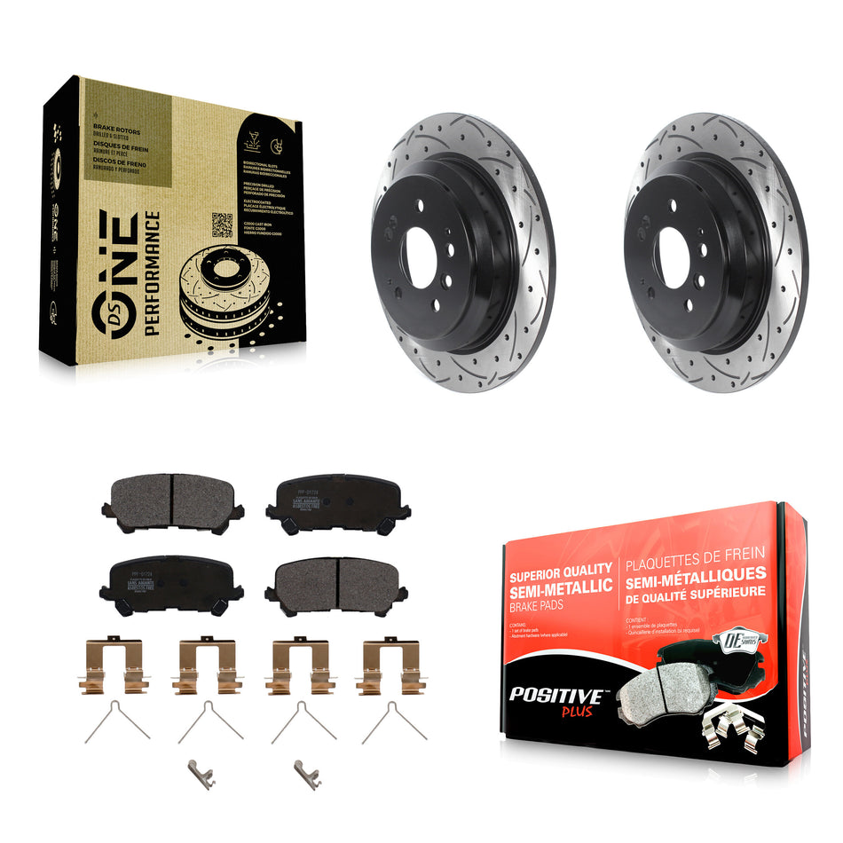 Rear Coated Drilled Slotted Disc Brake Rotors And Semi-Metallic Pads Kit For Honda Pilot Ridgeline Passport KDF-100926