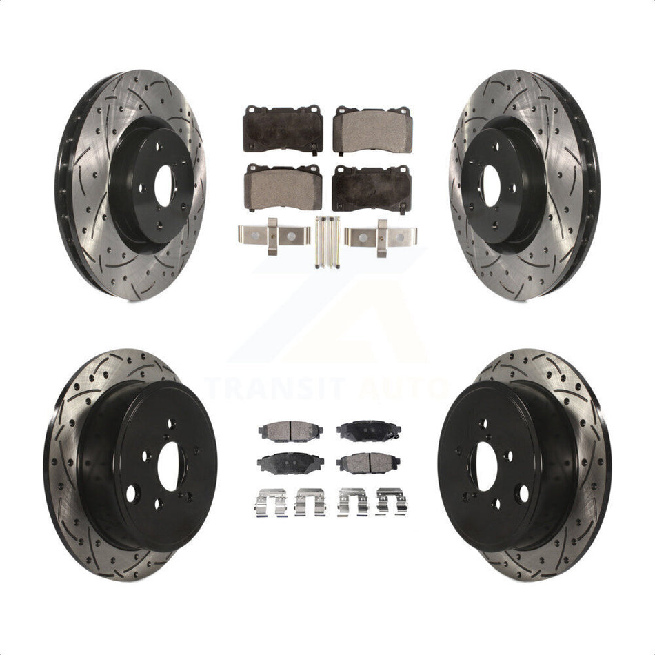 Front Rear Coated Drilled Slotted Disc Brake Rotor & Semi-Metallic Pad Kit For Subaru WRX KDF-100936
